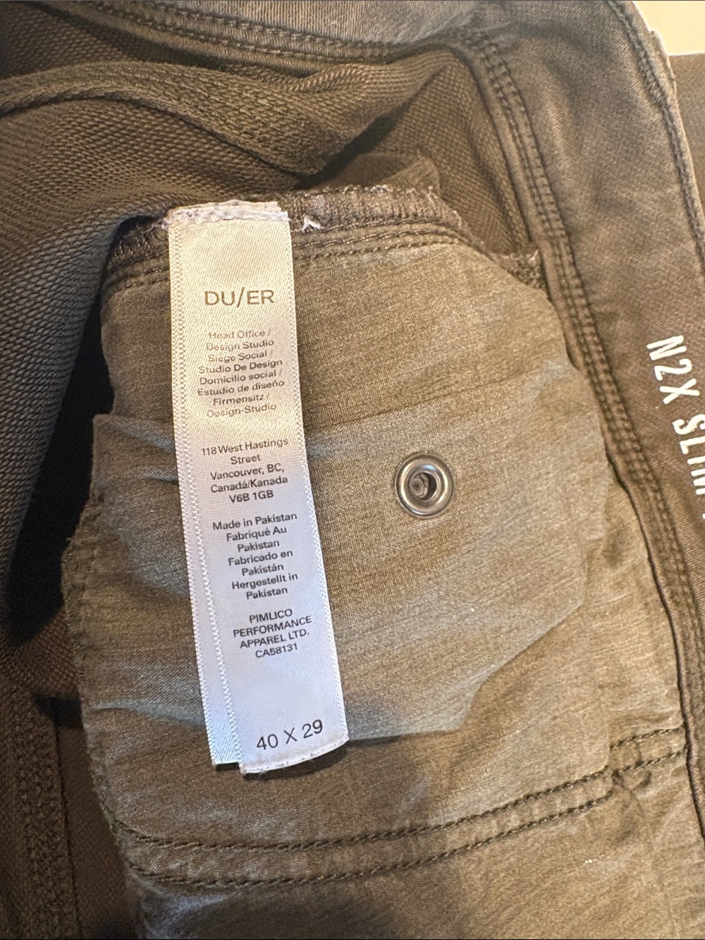 Duer men’s Olive Green N2X Slim fit Jeans 40x 29 - Picture 4 of 4